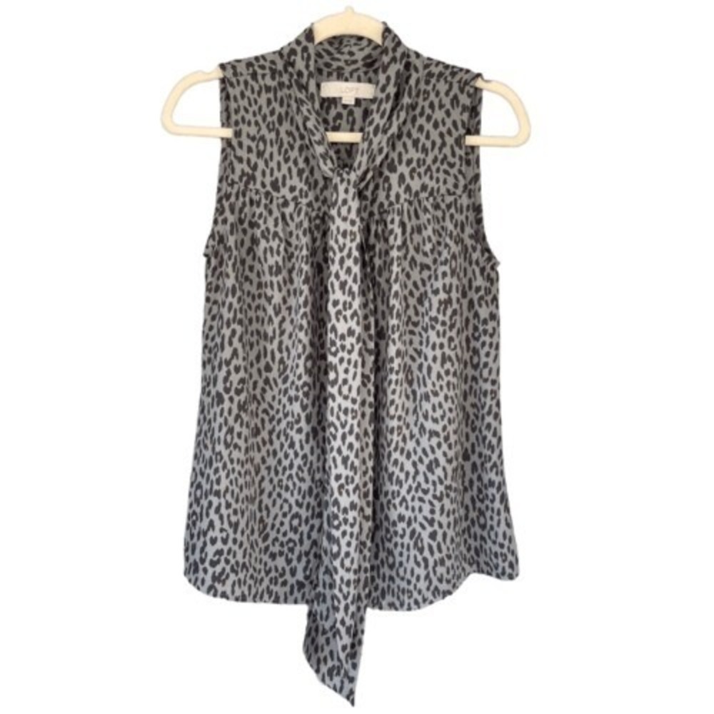 T7 Y2K VTG LOFT‎ Leopard Print Sleeveless Bow Neck Blouse Top XS